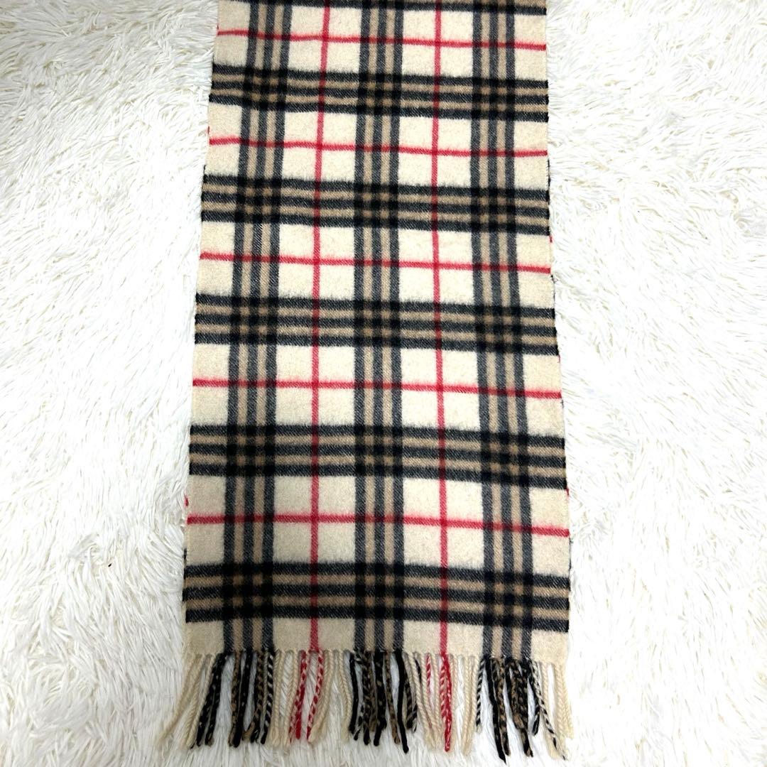 Burberry ノバチェック　カシミヤ100マフラー　白