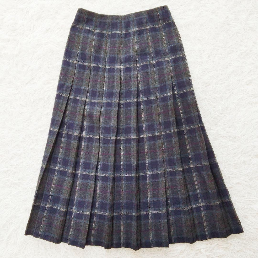 マーガレットハウエル プリーツラップスカート チェック ウール