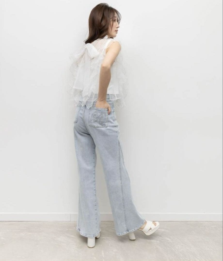 RANDA タグ付き新品未使用ロゴ刺繍ハイウエストデニムパンツ