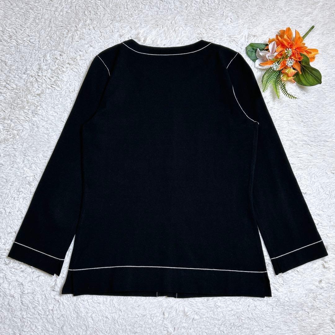 美品/フォクシー　バイカラーカーディガン　羽織り　ライン　ブラック　38