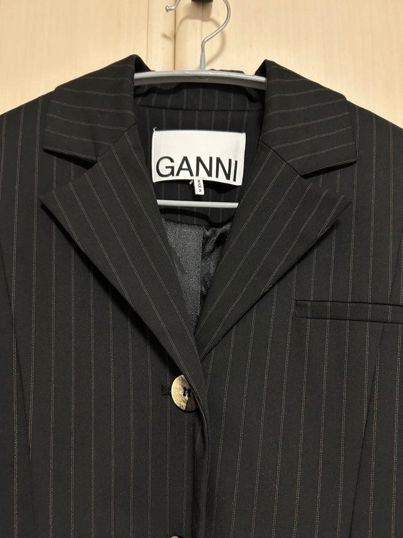 GANNI ガニー　ストライプテーラードジャケット　ブラック