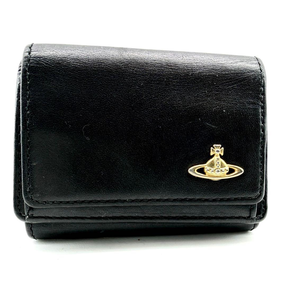 Vivienne Westwood　三つ折り財布　レザー　ブラック　ゴールド金具