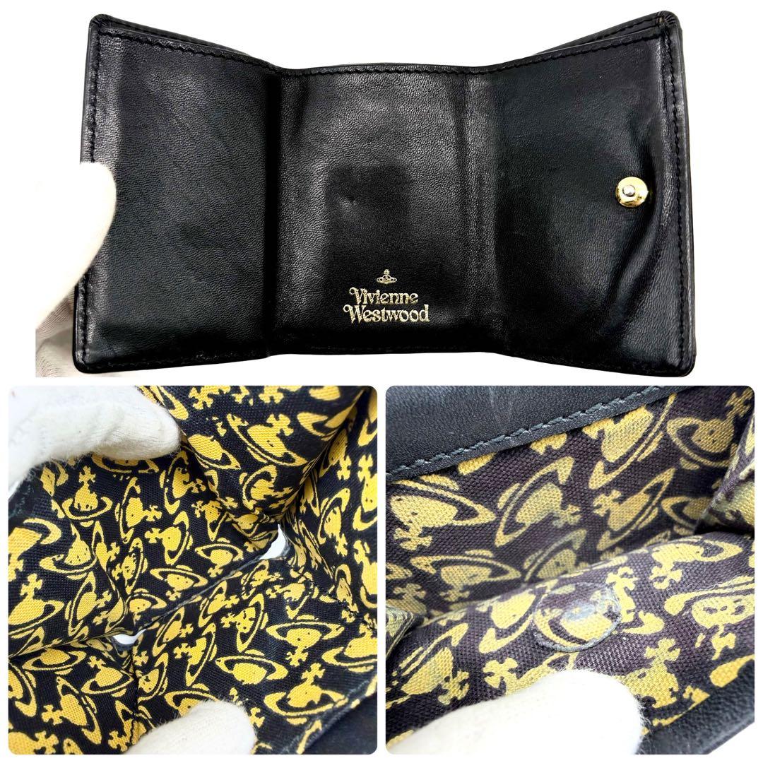 Vivienne Westwood　三つ折り財布　レザー　ブラック　ゴールド金具