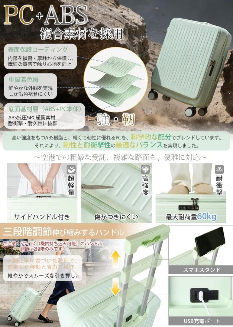【新品】J.K.T スーツケース フロントオープン 機内持ち込み 軽量 Sサイズ