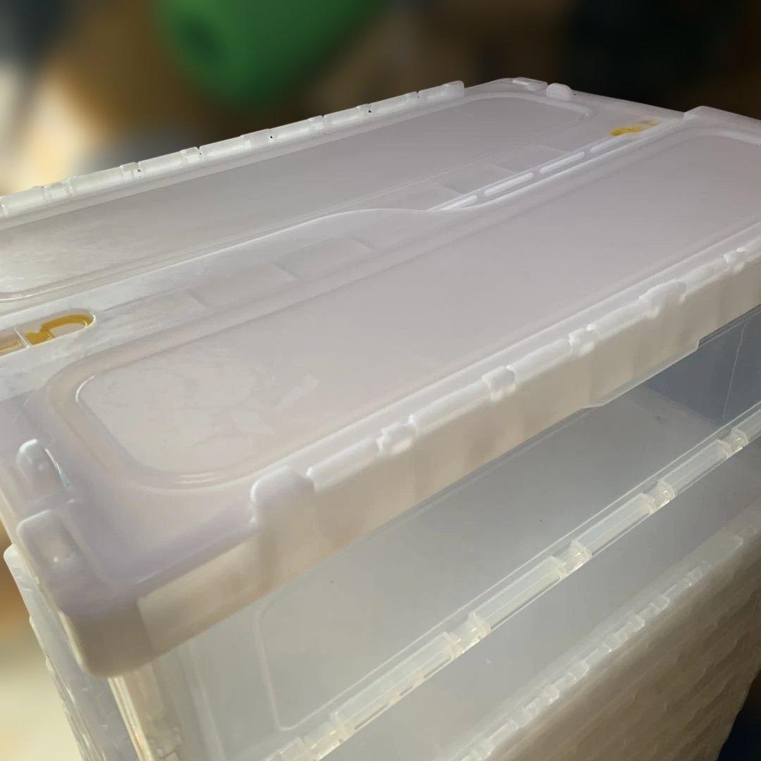 専用TRUSCO薄型折りたたみコンテナ75Lスライドロックフタ付透明収納ボックス