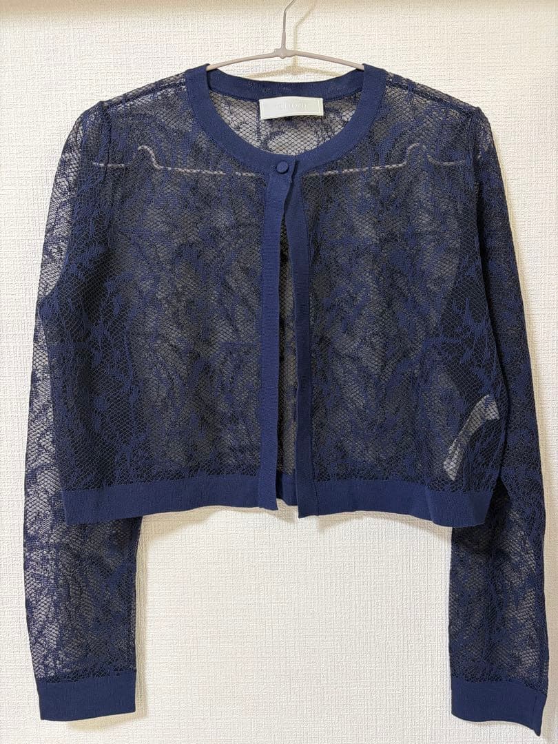 【新品】CELFORD ネイビー レース クロップド カーディガン