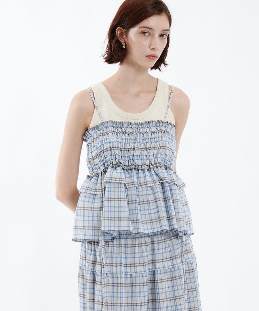PUBLIC TOKYO シャーリングチェックトップス