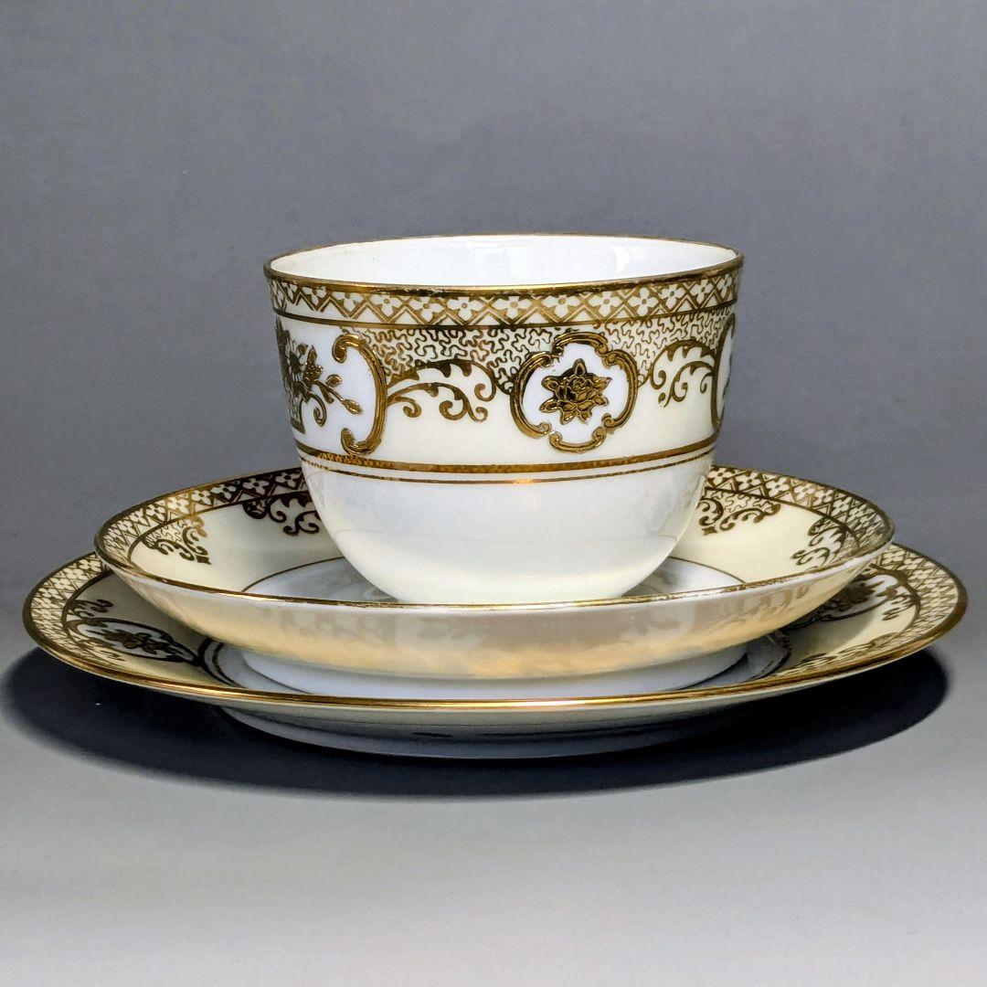 美品✨オールドノリタケ金盛上花籠装飾図紋　キャビネットトリオ マルキ印