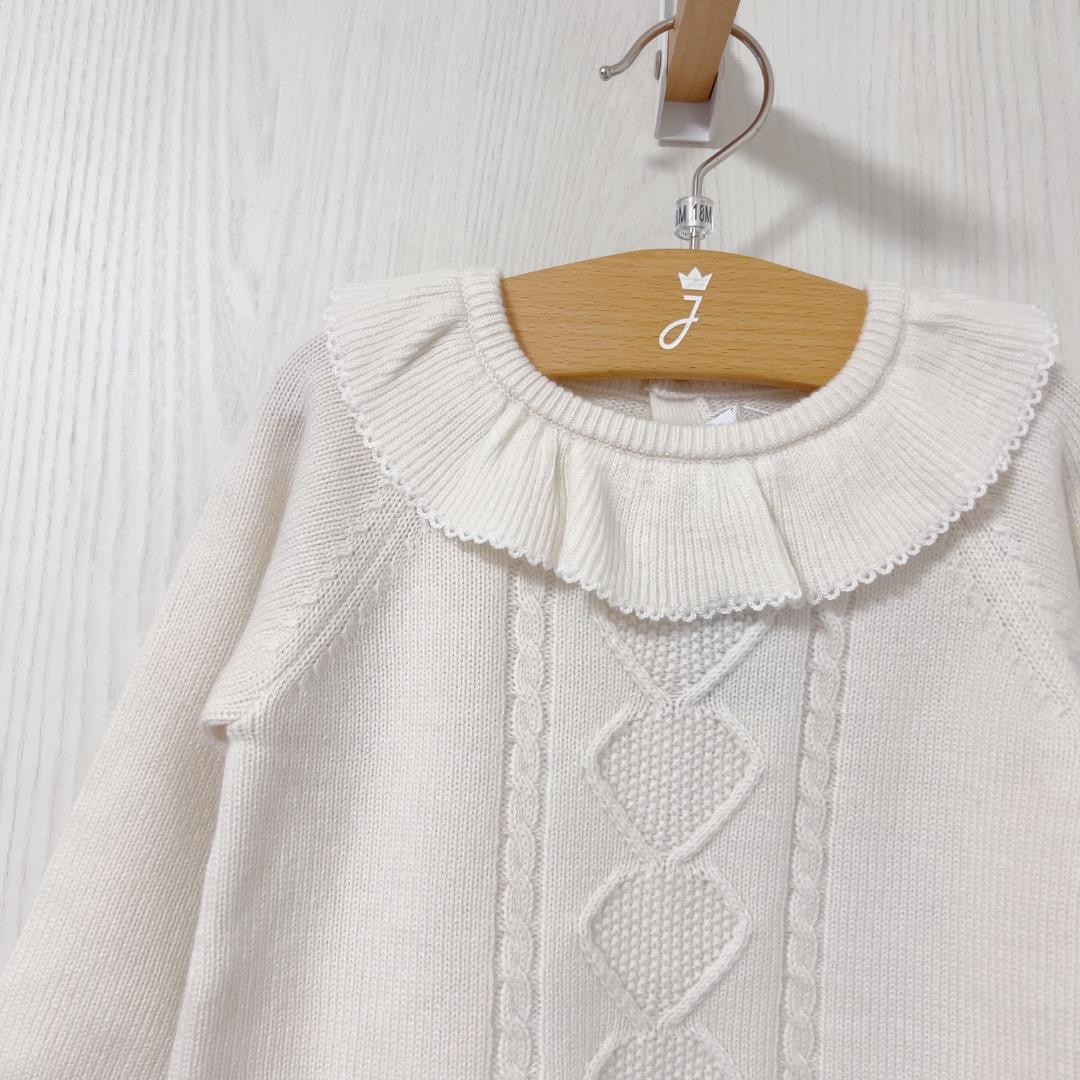 【新品】jacadi ウール　フリル襟ニットワンピース 36M