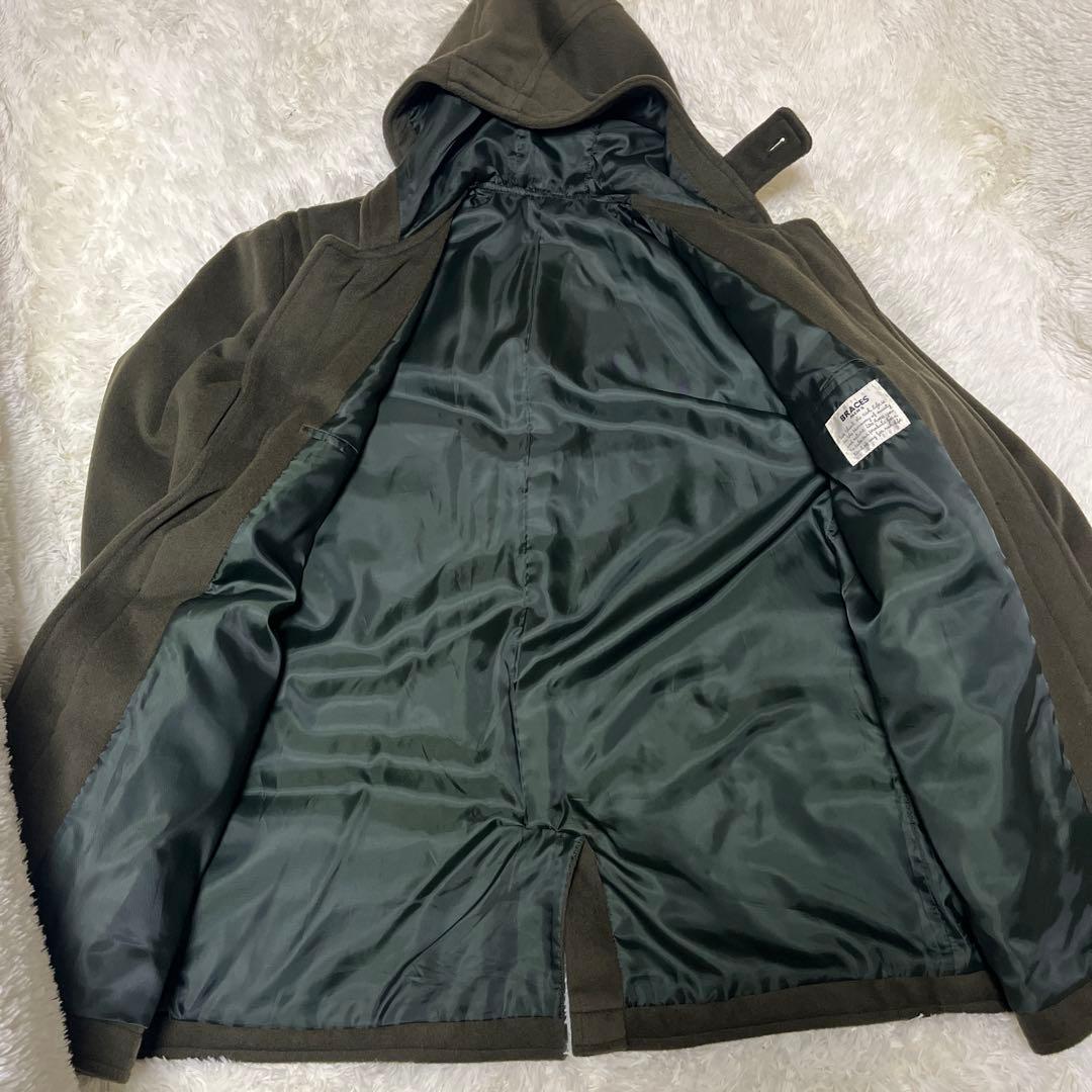 【極上】カシミヤ20% ダッフルコート カーキグリーン M イタリア製生地使用