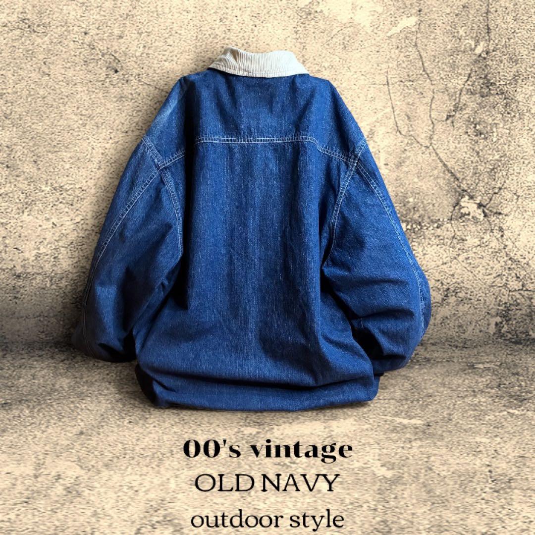 vintage OLD NAVY デニム カバーオール コーデュロイ襟 チェック