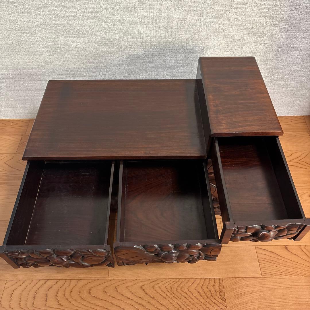 和風　引き出し収納　木製チェスト　茶棚　彫刻飾り棚　レトロ