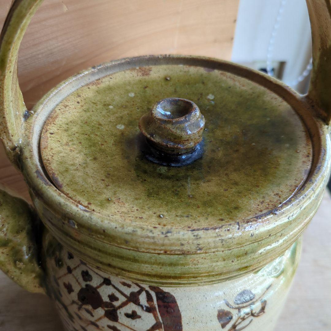 骨董 織部 水注 手提げ 水汲み 陶器 茶道具 茶道 花入れ オブジェ木箱