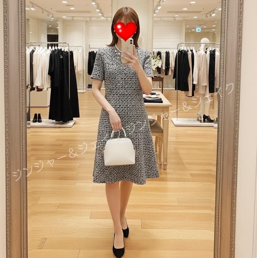 LOUIS VUITTON ヴィトン ビジューチェックスケーターツイードワンピ