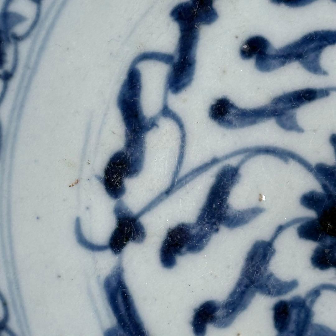 清代中期　青花勾連　染付魚文皿　中国美術　時代物 骨董品　古染付　時代あり