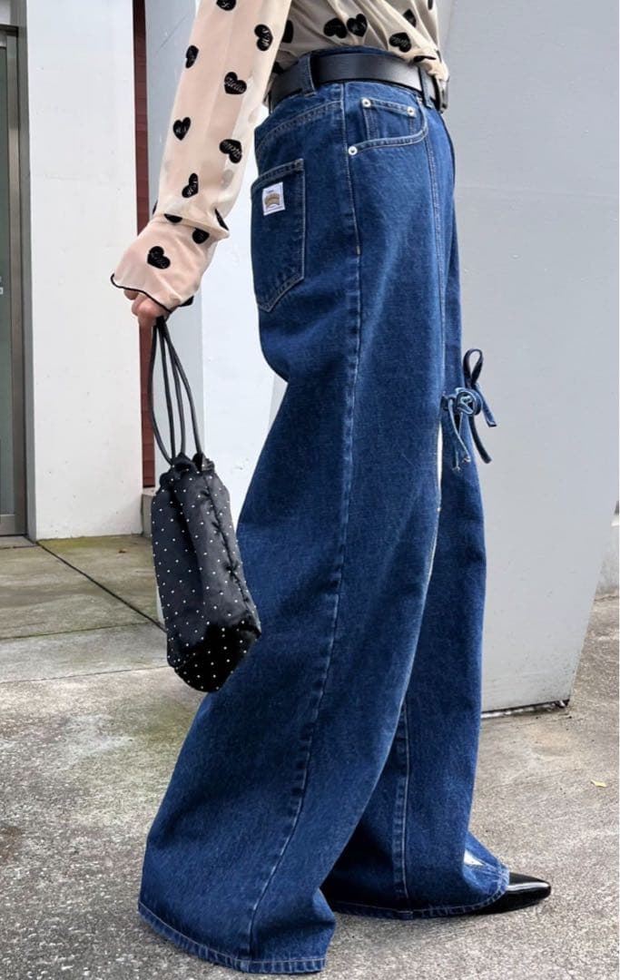 【HELLO.SANFRANCISCO】レースカットアウトワイドデニムパンツ　M