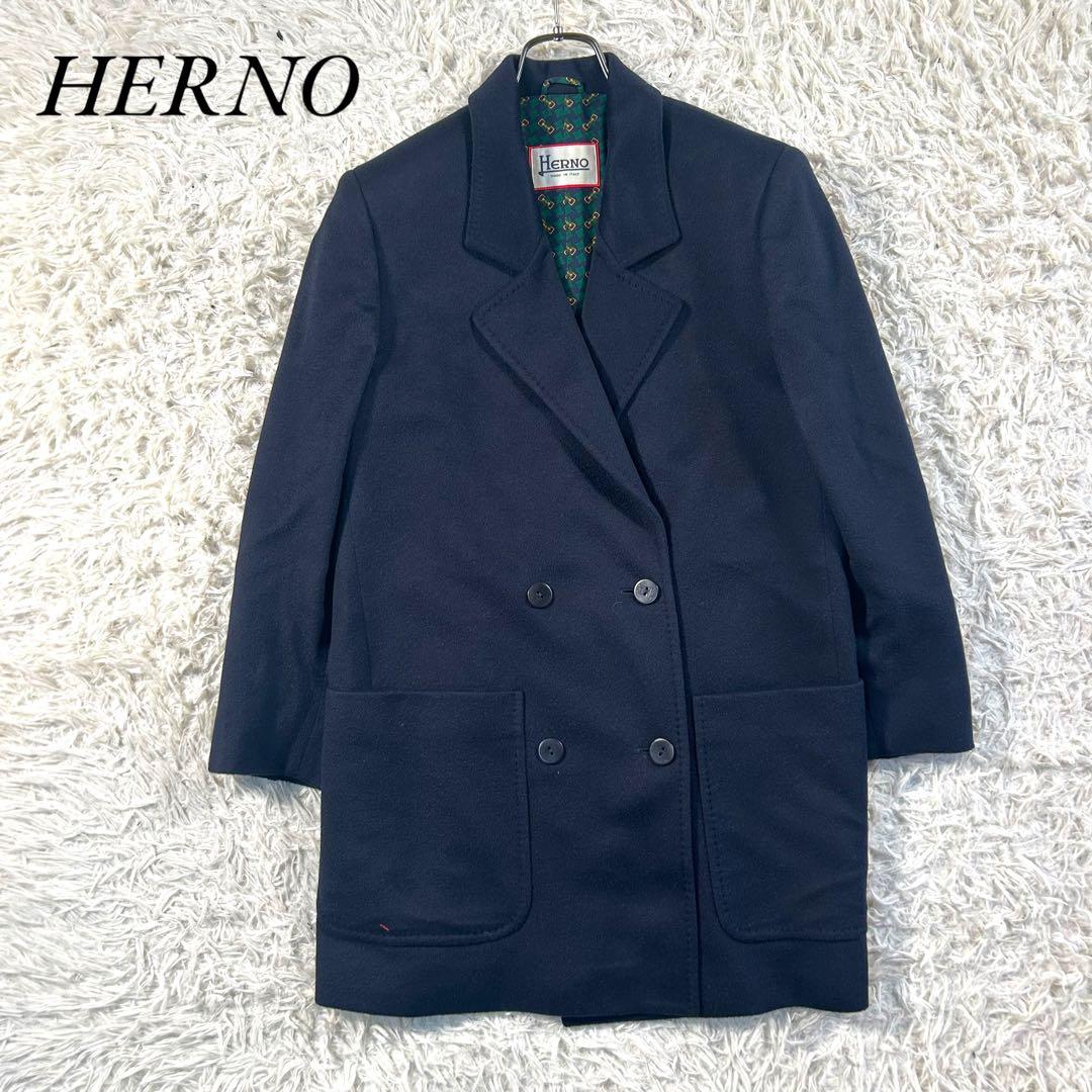 ヘルノ ネイビー カシミア100％ ダブルブレスト ロングコート 高級ブランド