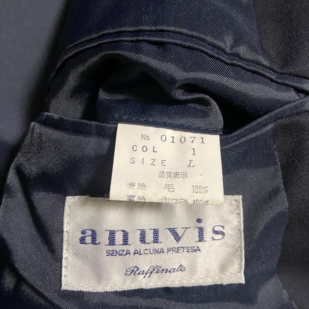 anuvis ネイビー テーラードジャケットL ウール 日本製 紺ブレ 金ボタン