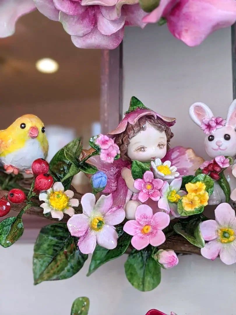 クレイフラワー♡フラワーリース♡花の妖精さん♡ハンドメイド