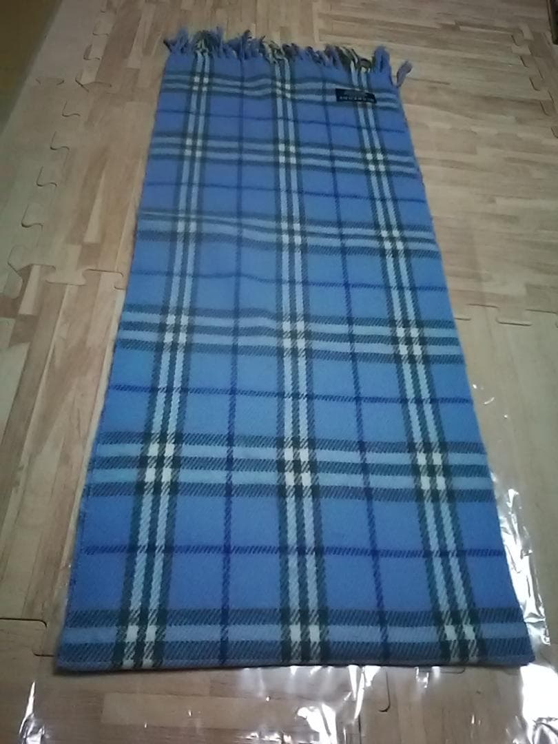 クリニング済　バーバリー ロンドン　 カシミア　青色チェック　マフラー