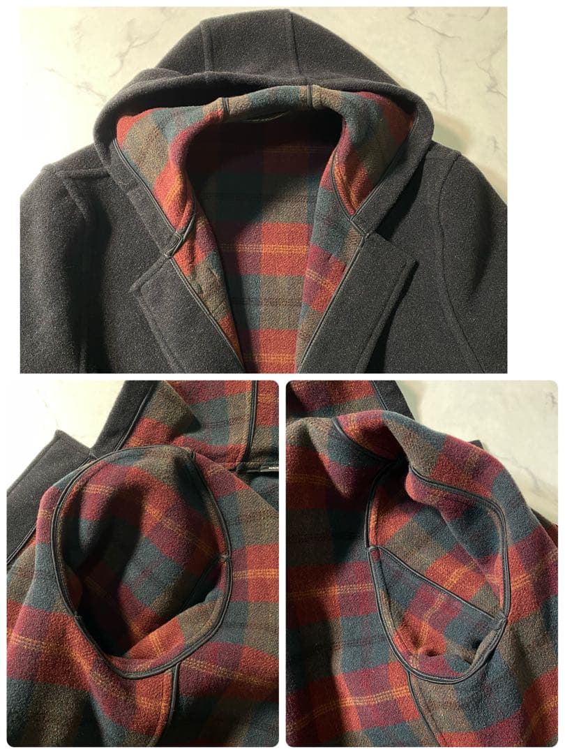 【美品】モンゴメリー　ダッフルコート　90s　カシミヤ混　チェック柄　英国製　L