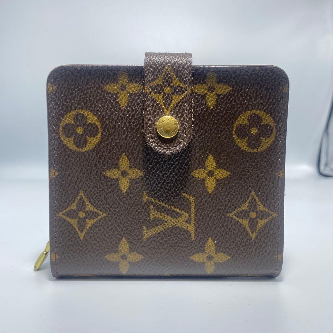 良品　ルイヴィトン 二つ折り財布　ブラウン　モノグラム　コンパクトジップ