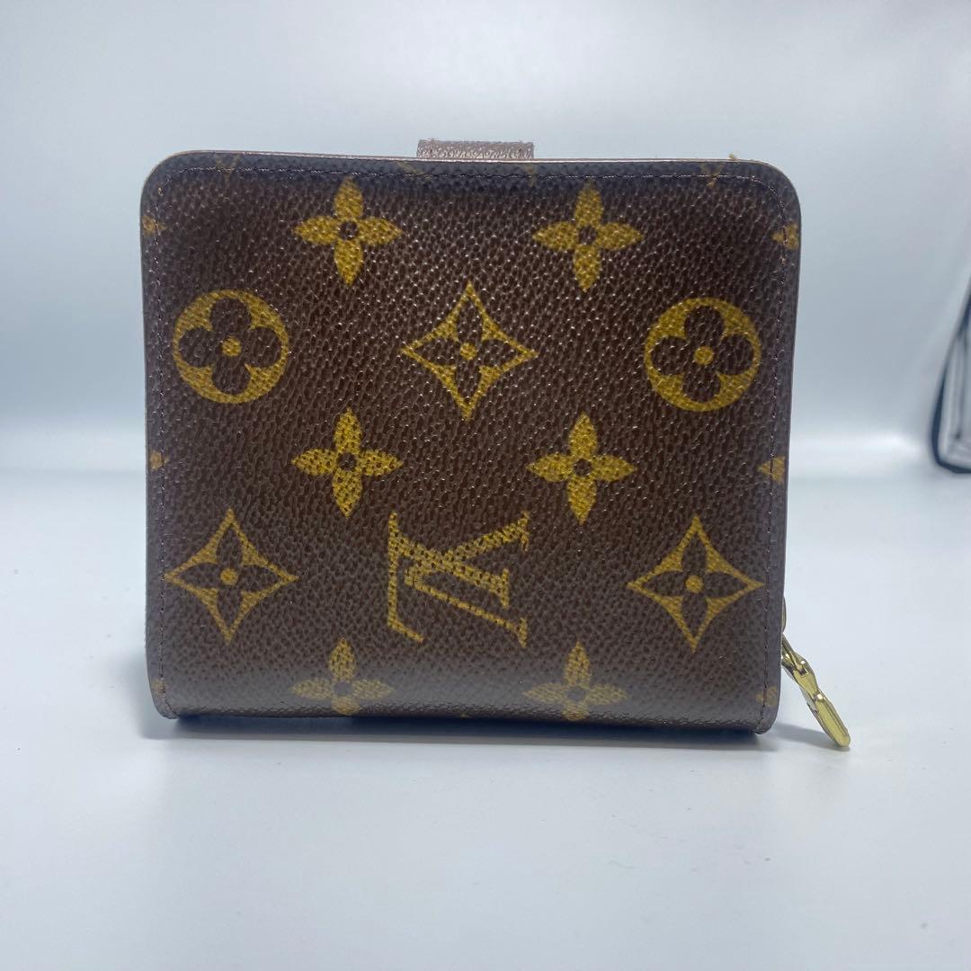 良品　ルイヴィトン 二つ折り財布　ブラウン　モノグラム　コンパクトジップ