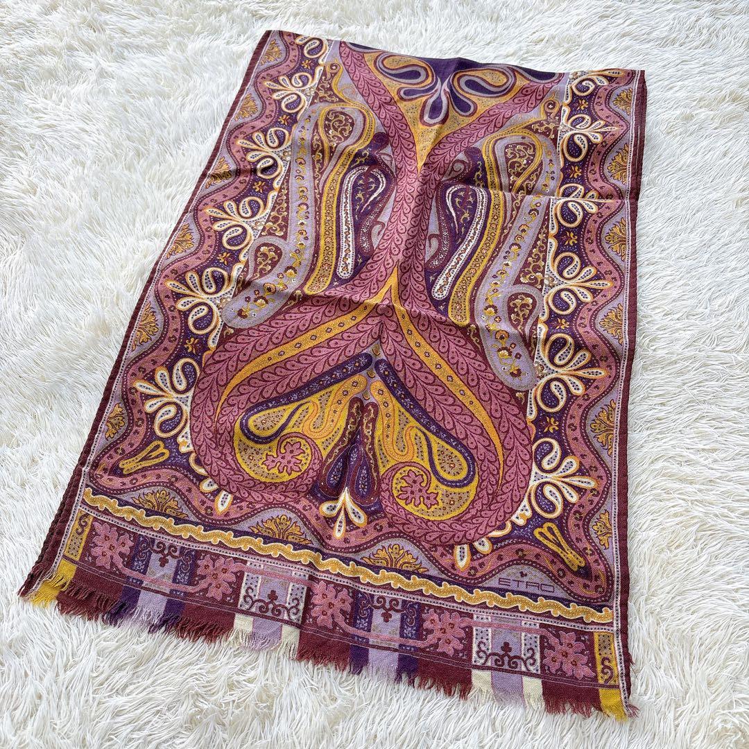 ETRO エトロ ペイズリー柄 大判ストール スカーフ ウール混　マルチカラー