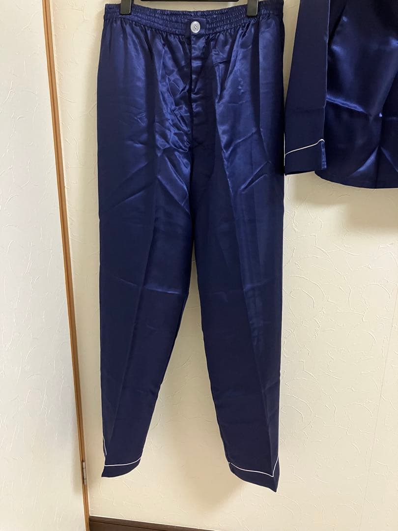 美品 Golden Dragon シルク パジャマ 絹100% ネイビー XL