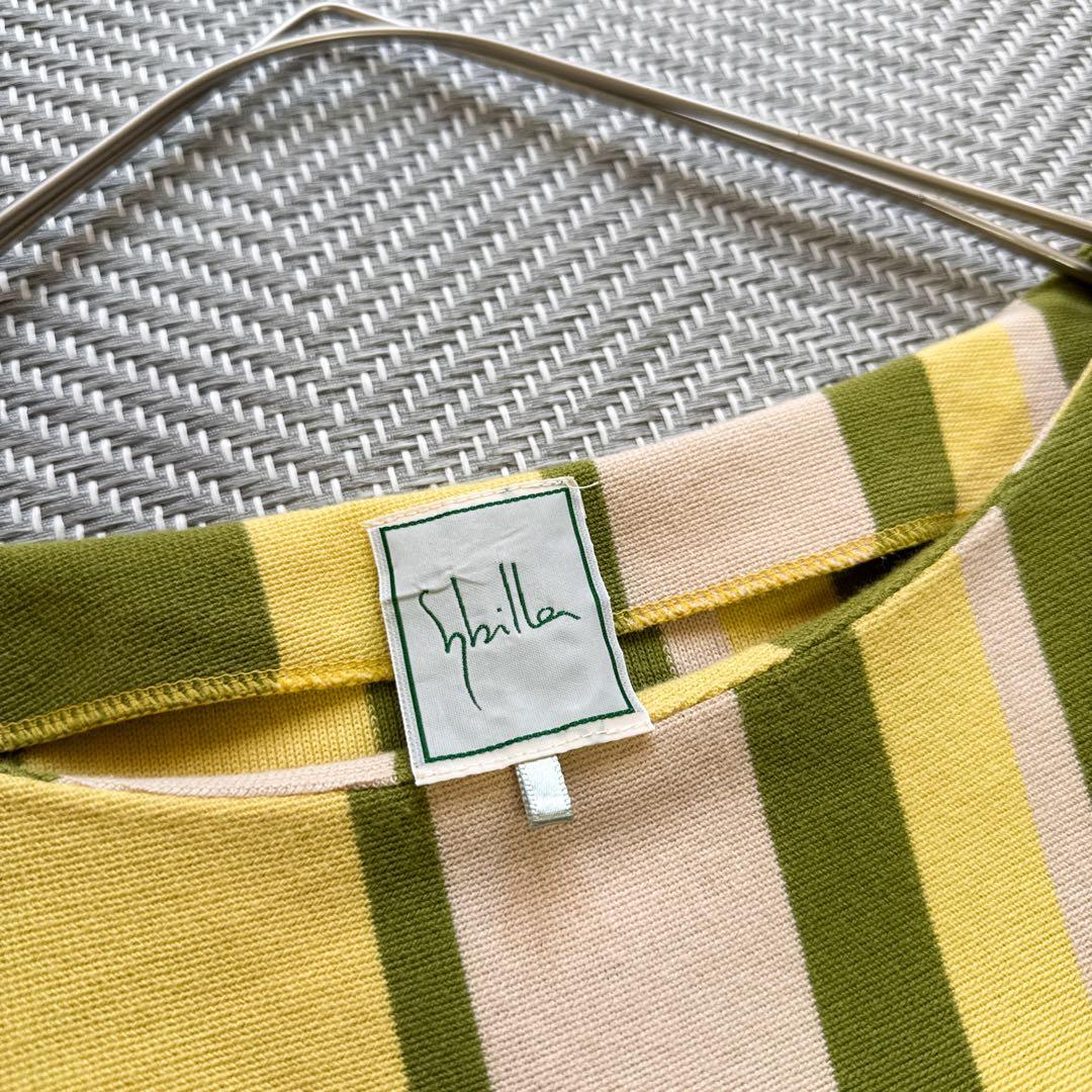美品 シビラ Sybilla 七分袖 コットン100% ワンピース ストライプ