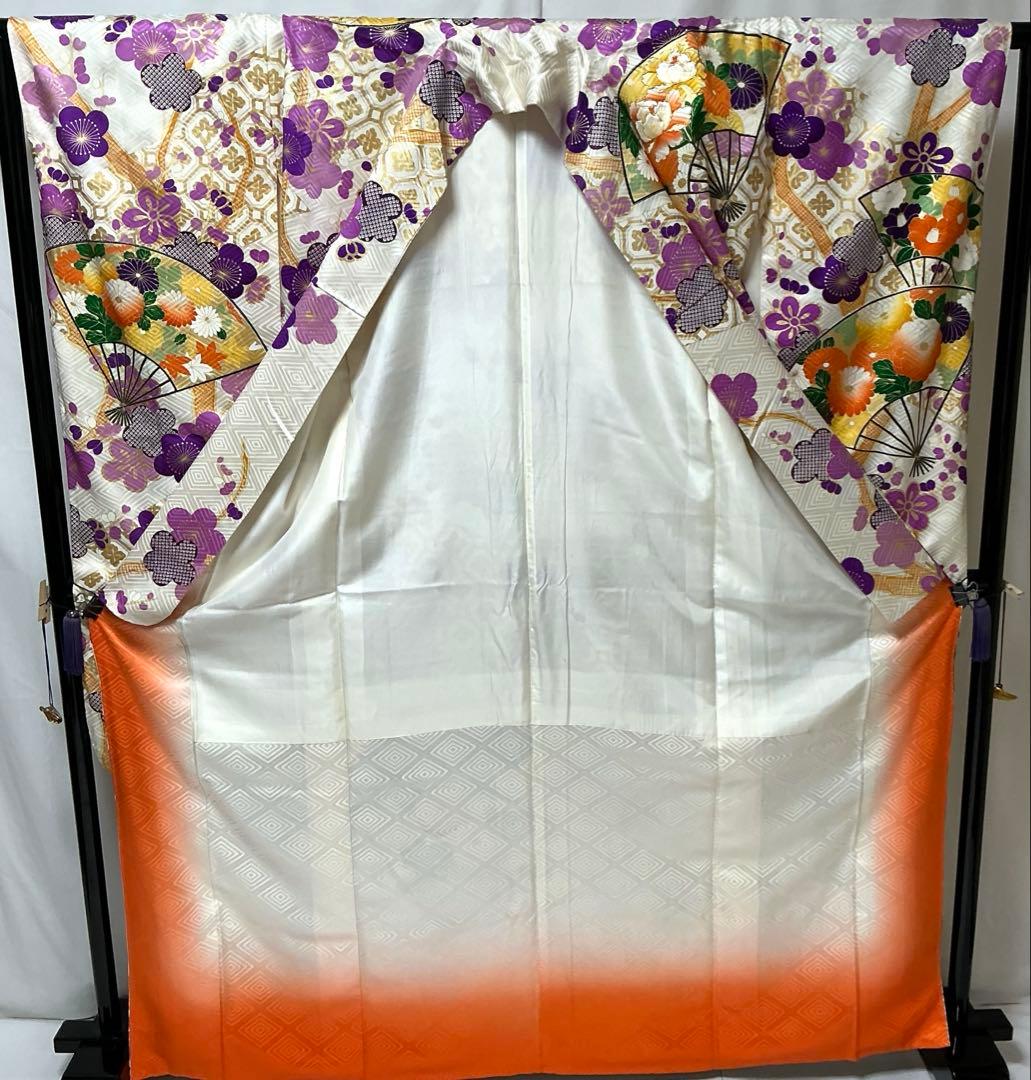 b761 正絹　振袖　金箔　金駒刺繍　トールサイズ　着物