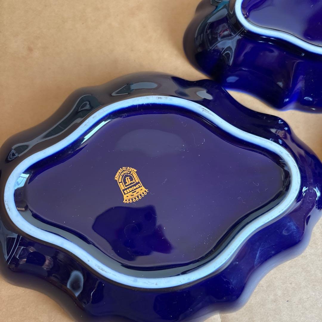 【フランス製】リモージュ Limoges ブルー 金彩 3枚セット 大皿 小皿