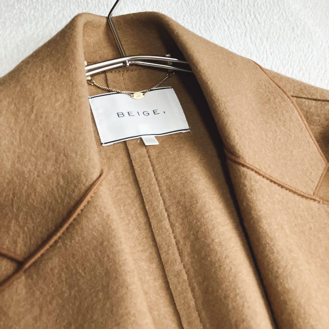 美品/ベイジ BEIGE★ウールリバーコート ボタンレス ロングチェスターコート