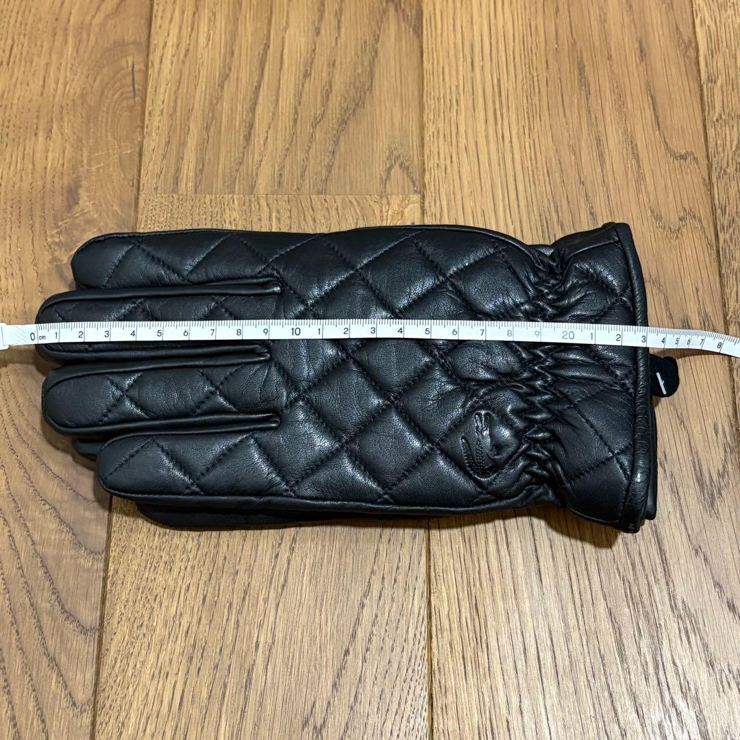 【新品】LACOSTE メンズ レザー手袋 黒 キルティング