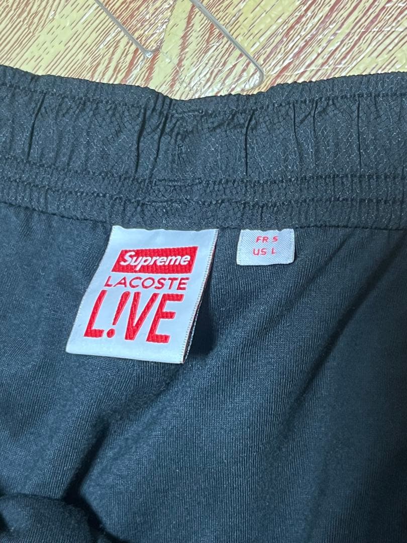 Supreme✕ラコステ 黒 ロゴ入りナイロンパンツ　Lサイズ