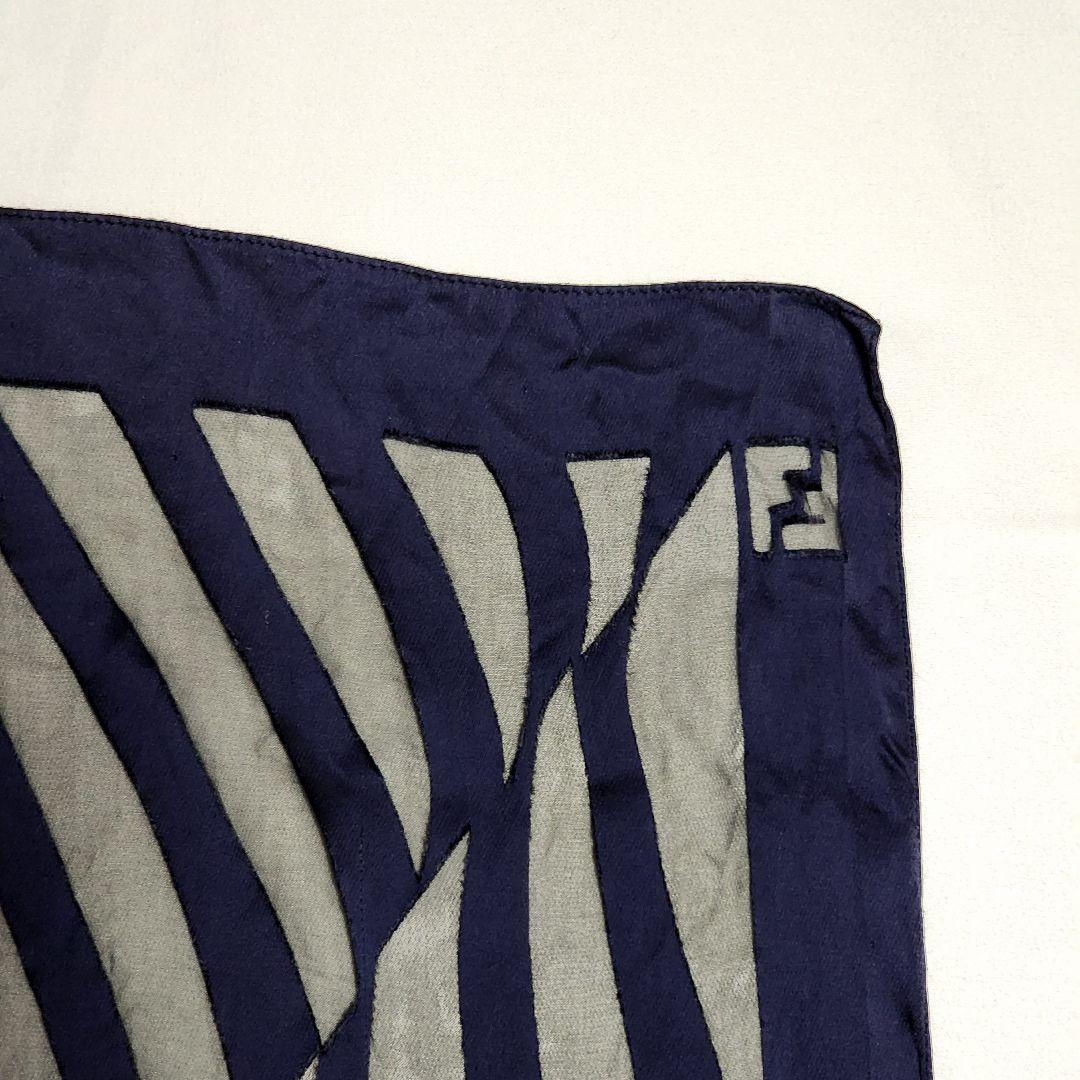 ☆FENDI☆ ストール シフォン ズッカ ストライプ ロゴ ネイビー