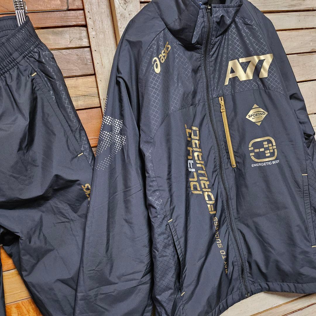 アシックス　A77　ウインドブレーカー 上下セット　裏地起毛 ブラック 黒