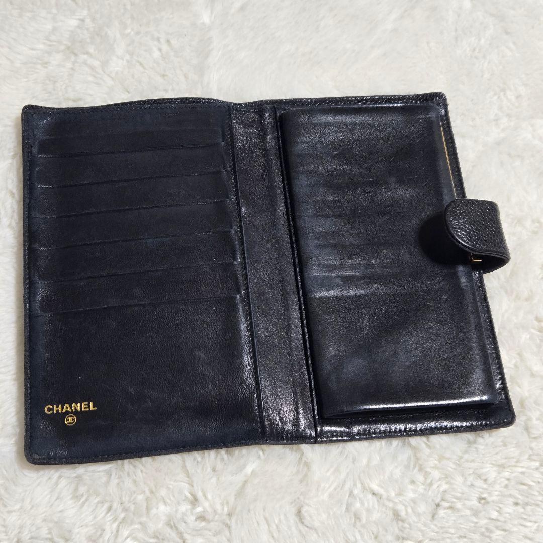 CHANEL シャネル キャビアスキン 二つ折り長財布 ココマーク ブラック 黒