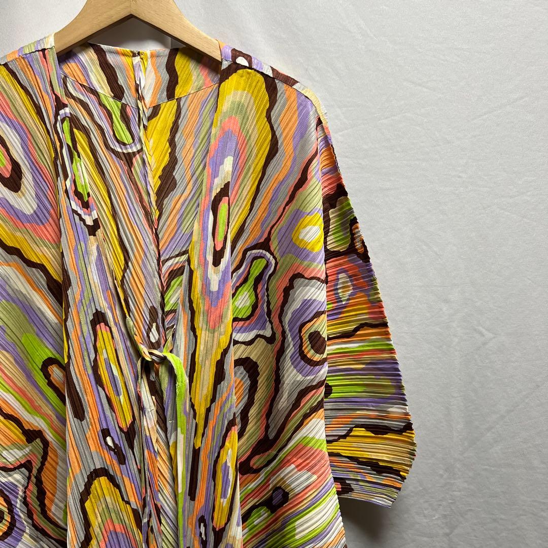 PLEATS PLEASE マーブル　カットソー　カーディガン　グラデーション