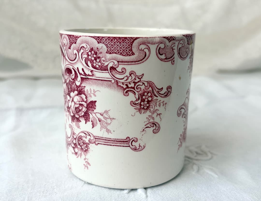 美品　フランスアンティーク　ポット　BFK窯　DAUPHIN　ロカイユ模様　花柄