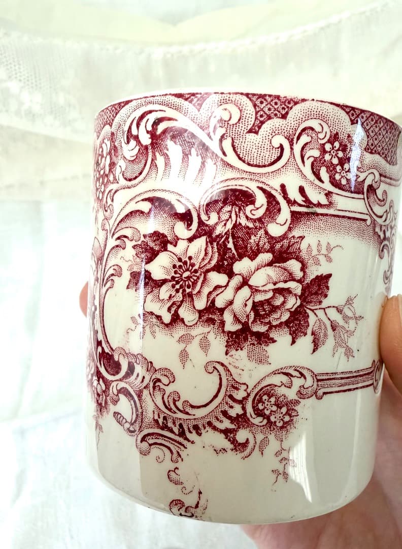 美品　フランスアンティーク　ポット　BFK窯　DAUPHIN　ロカイユ模様　花柄