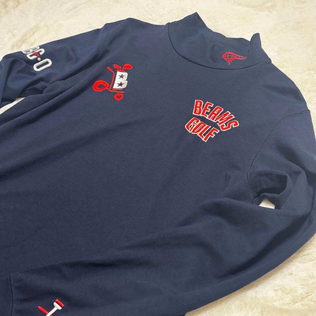 美品【BEAMS GOLF】ネイビー長袖カットソー　モックネック　Mサイズ