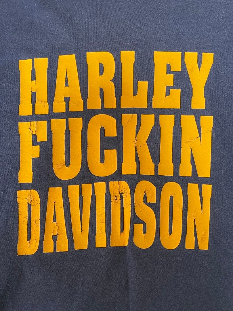 90s KFK HARLEY FUCKIN DAVIDSON Tシャツ M 紺黄
