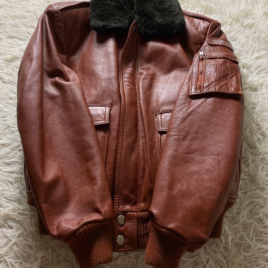 美品■トップライダー フライトジャケット G-1 襟ボア ライナー 赤茶