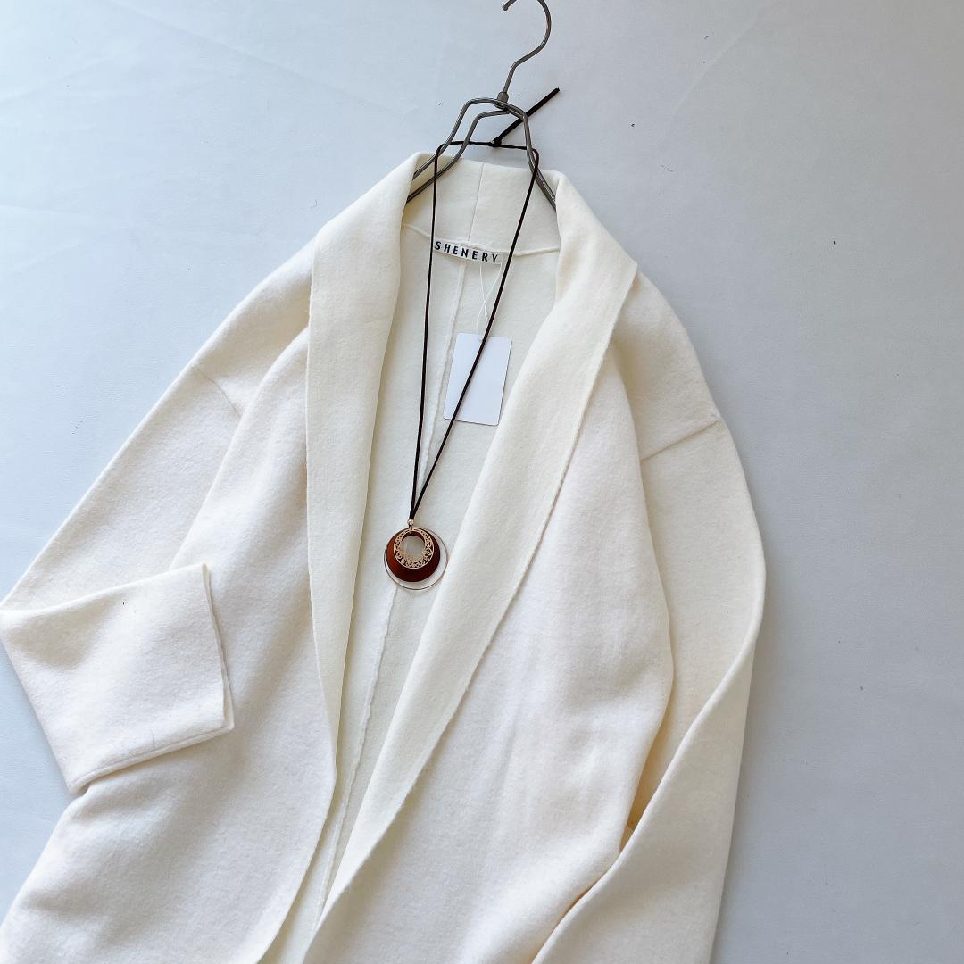 【美品】SHENERY シーナリー 接結ニットガウンコート アイボリー ロング丈