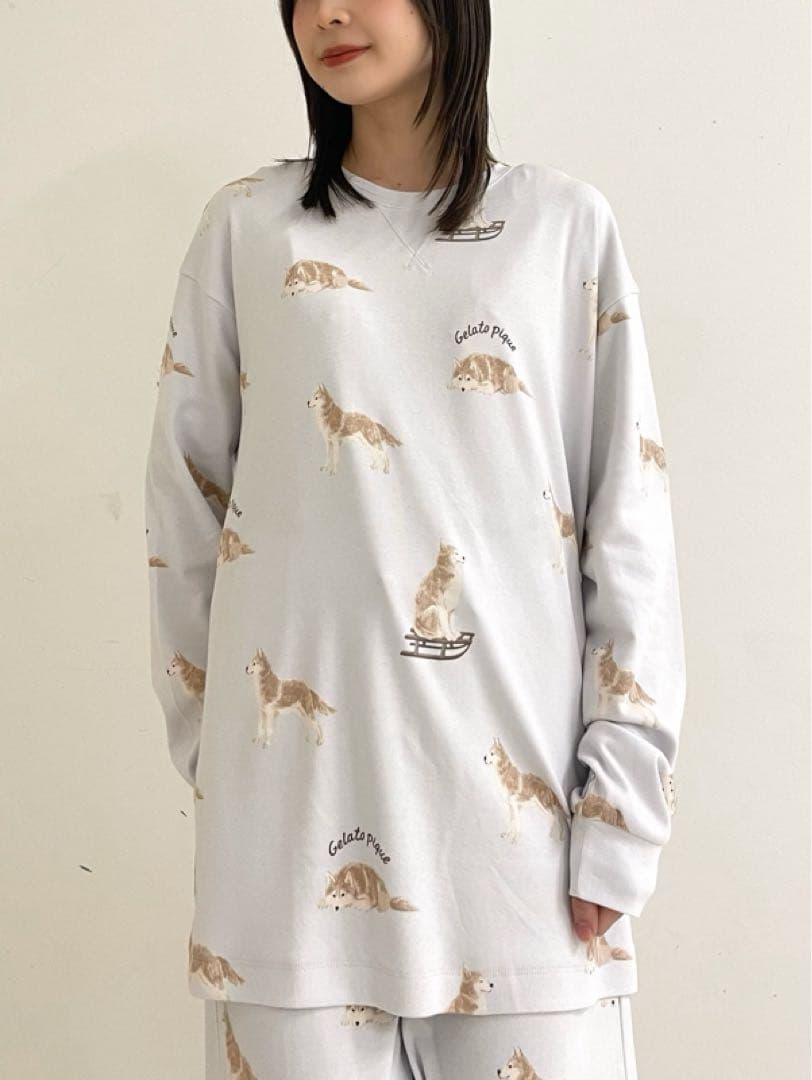 新品♡レア♡ジェラートピケ ハスキー柄プルオーバー&ロングパンツ 上下セット