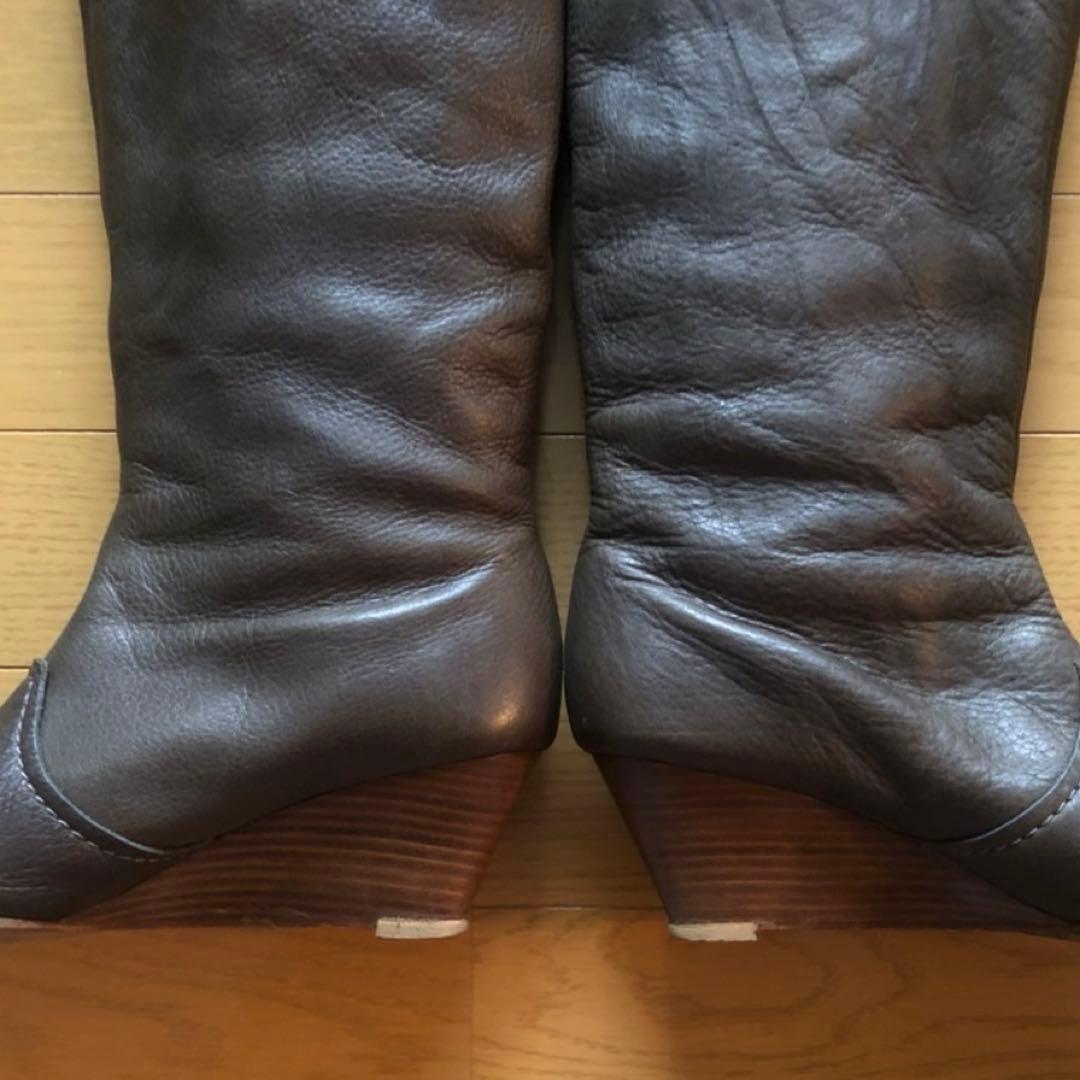 クロエ パディントン 本革 レザー ロングブーツ ウエッジソール 37 カーキ