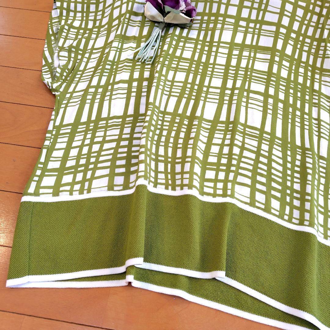 レリアン 近年モデル 抹茶グリーン 格子柄トップスプルオーバー13+XL