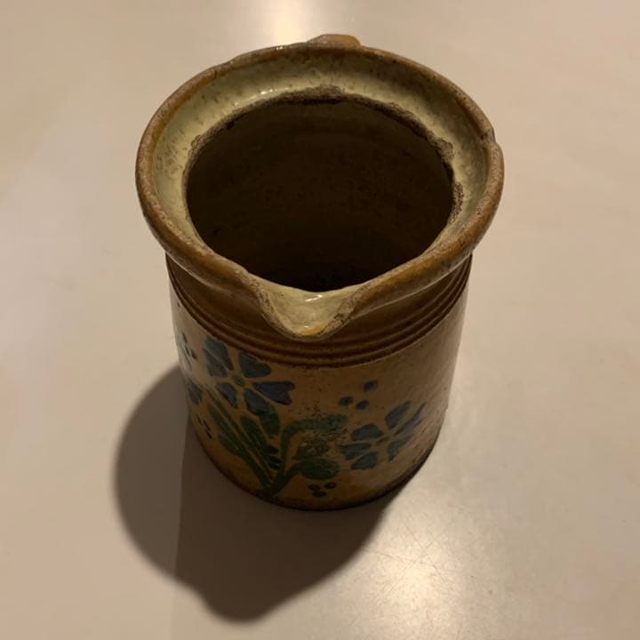 アンティーク　フランス　陶器　花器　南仏　花柄　黄色　ブロカント　SOLD