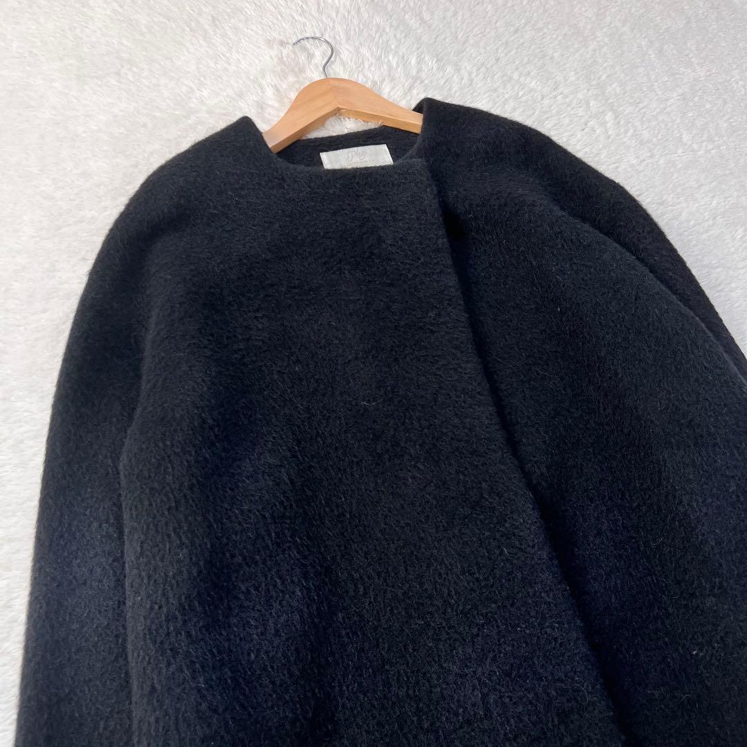【plage プラージュ】美品 シャギー ノーカラーコート アルパカ ロング 黒